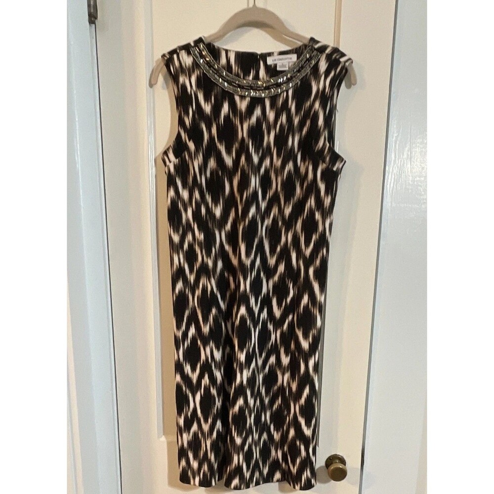 Liz Claiborne Women’s Small Black Cream Abstract Print Sleeveless Dress Size S